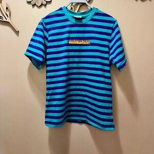Teddy Fresh Men’s Turquoise and Purple Crewneck Striped Shirt Size Medium